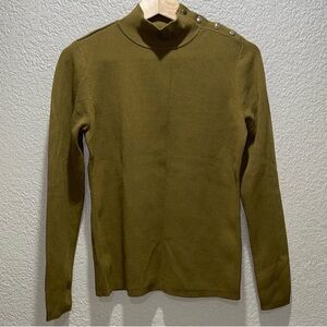Ann Taylor Olive Turtleneck with Button Accents